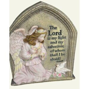 Praying Angel Figurine Psalm 27 Quote On Arched Plaque Inspirational Home Decor